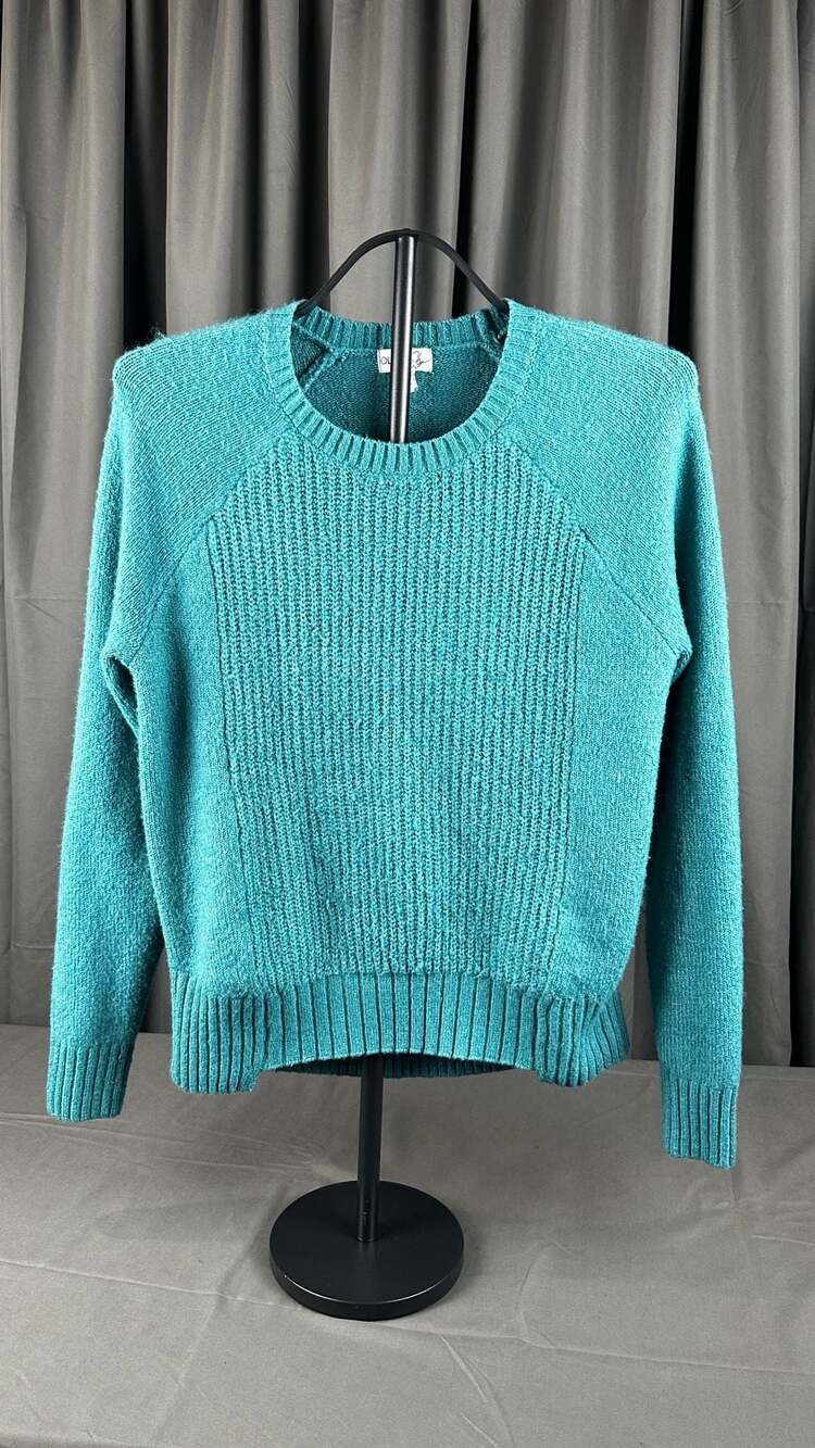 Olivia Sky Crewneck Sweater Size L Teal Ribbed Pullover STY3204C